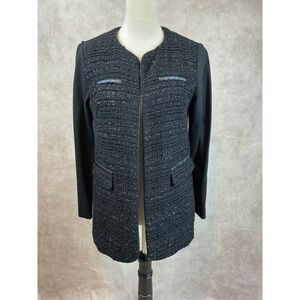 Black Tweed Jacket‎ Women's Career Open Front Blazer Sparkle Details